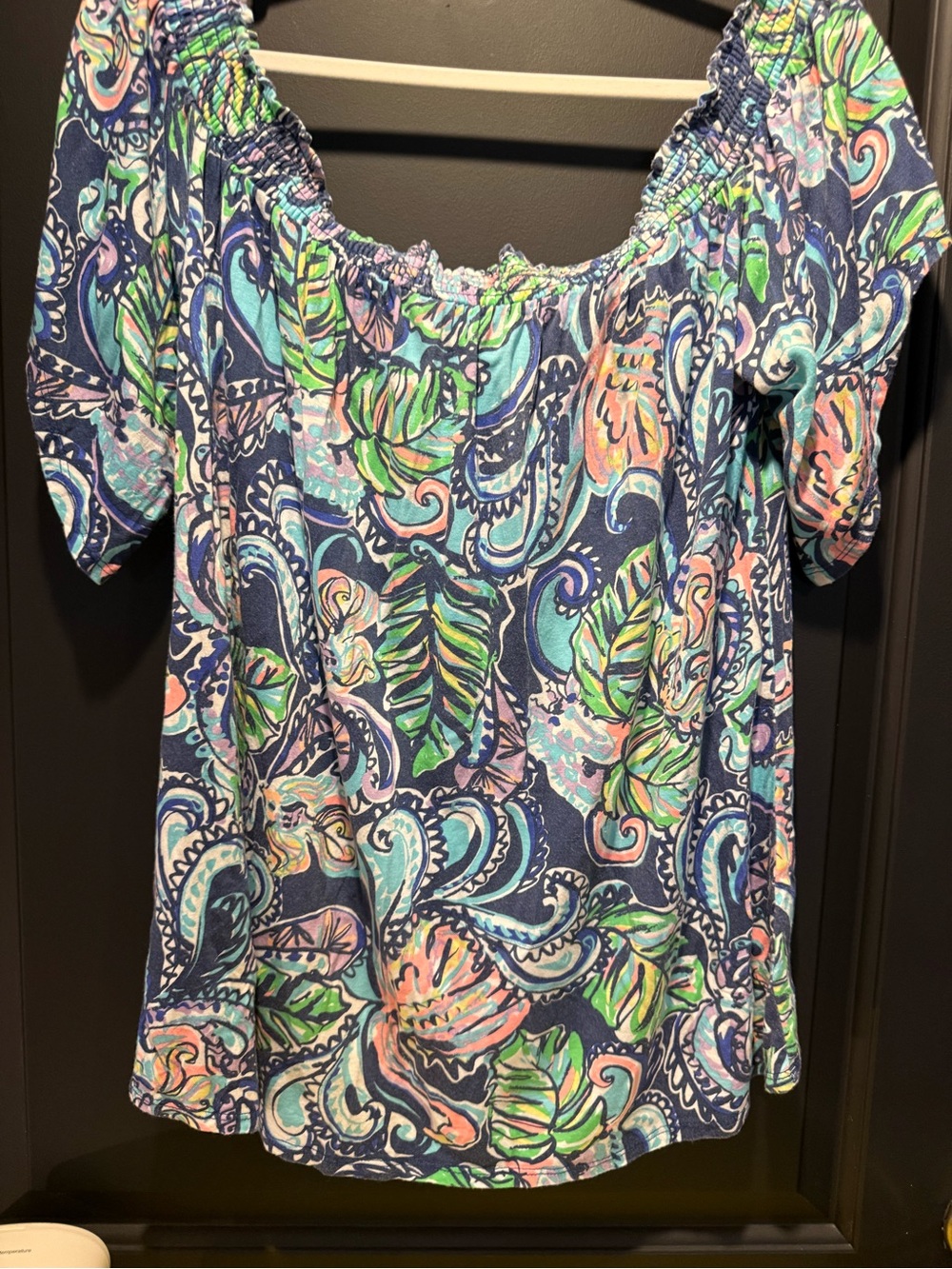 Lilly Pulitzer Navy Multicolor Off-Shoulder Blouse